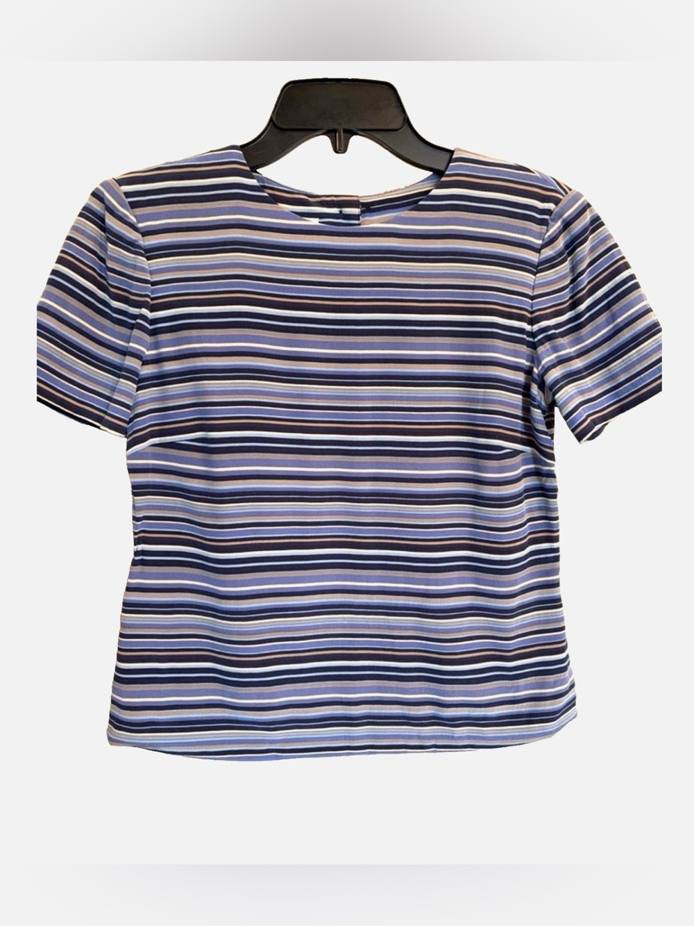 Talbots Petites Silk Blend Top Size 2P Blue Striped Button Back Blouse